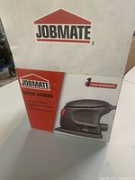 Photo of the Jobmate Detail Sander box displaying brand and product info including 1-year warranty.