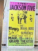Front view of vintage cardboard concert promotional poster for Jackson Five and Diana Ross and the Supremes, showing full text and photographic images with some edge wear visible.