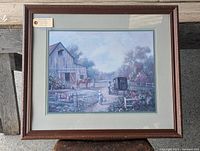 Full front image of the framed Amish country art print showing the scene, frame, and matting.