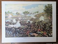 Full view of the Battle of Bull Run print showing the detailed battle scene with soldiers, smoke, and horses.