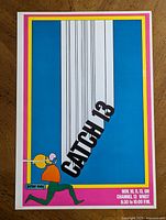 Full view of vintage 1970s Peter Max TV station pop art advertising poster showing colorful figure with strings and CATCH 13 text.