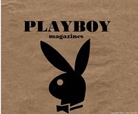 Playboy logo on brown background indicating magazine branding.