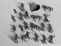 Group of vintage Airfix Roman soldiers, horses, shield and chariot tub