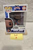 Front view of the Funko Pop box showing LeBron James figure from Space Jam: A New Legacy, Amazon exclusive with lot marker
