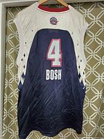 Back of basketball jersey showing number 4 and name BOSH with Toronto Raptors logo above.