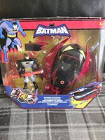 Front view of new and sealed Batman Batsub Blaster toy set in original packaging showing Batman figure and Batsub vehicle with blaster.