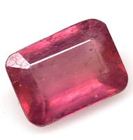 Top view of the octagon cut pink ruby showing color and clarity.