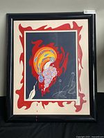 Full view of framed hand painted serigraph showing overall design and frame.