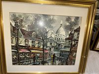 Gold-gilt framed Paris street scene print, full view