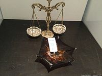Photo of vintage Murano glass ashtray and ornate scale with two crystal pans