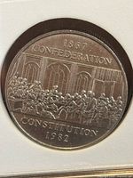 Reverse side showing historic 1867 Confederation scene and 'Constitution 1982' text.