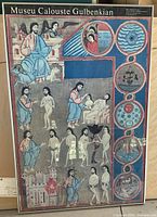 Print showing various religious or historical scenes with figures and circular ornamentation, in medieval manuscript style.