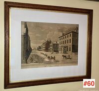 Overall view of framed and matted print on wall