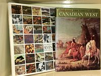 Front cover photo of both books: "The Group of Seven" showing a collage of paintings and "The Taming of the Canadian West" showing Indigenous figures on horseback.