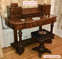 Front view of vanity and stool showing overall set