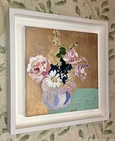 Front view of framed floral painting showing full composition and frame