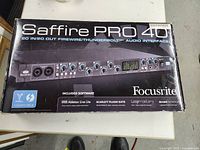 Original product box showing front image and model name Saffire PRO 40 with branding and included software information.