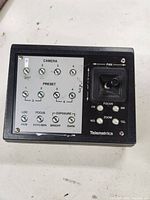 Front view showing controls, joystick, and labels for camera settings.