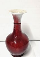 Front and side view of the Chinese vase showing deep red oxblood glaze with white flared rim.