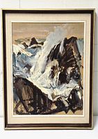 Frontal view of the framed and matted painting showing overall appearance and condition.