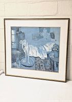 Framed print of artwork showing full image including frame and matting against a white wall.