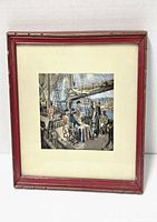 Front view of framed color lithograph depicting the Toronto Purchase scene on ship deck