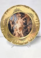 Front view of the Westerling china plate showing the gold trim and central Rubens design.