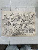 Full view of the 'Crucifixion of Jesus' artwork showing central figure hammering a nail with a hammer, and other figures in the background.