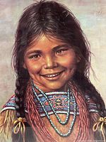 Close-up of the print showing the detailed painting of the Native American girl with braided hair, beaded necklace, and traditional attire.