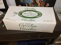 Photo of closed white box labeled 'Cecilia The Bearington Collection'