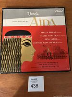 Front cover of the Aida opera vinyl album featuring Egyptian woman profile and names of performers