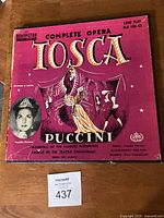 Front cover of Tosca LP by Puccini on Remington Records, showing original artwork and photo of Vasilella Platana.
