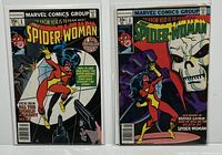 Front view of both Spider-Woman comics, issues #1 and #3, bagged and boarded, showing cover art clearly.