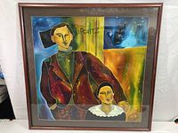 Front view of the framed artwork measuring approximately 39 x 38 inches featuring two stylized figures and the signature 'Lipchitz'.