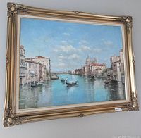 Front view of the framed painting showing scene