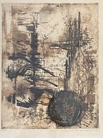 Full view of the abstract expressionist mixed media print showing composition and color scheme.