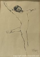 Close-up view of the pencil sketch sheet depicting the dancer figure in graphite pencil, showing full-body pose and paper texture.