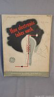 Front cover of the booklet titled 'How electronic tubes work' with illustration of a tube and electrical diagram elements.