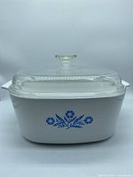 Front view showing blue Cornflower pattern and lid