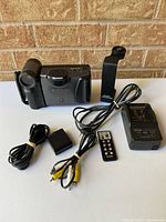 Overall shot of camcorder and all included accessories