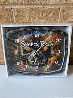 Boxed Snap-On Tools skull graphic square wall clock in shrink wrap