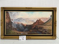 Frontal image of the oil painting showing the full landscape in a decorative gold-tone frame.