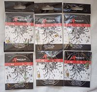 Six packages of Matzuo Perch Bead Rig fishing accessories arranged on a flat surface, showing packaging front with brand and product information