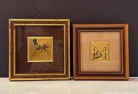 Two vintage framed Italian gold leaf wall art pieces side by side showing overall condition and framing.