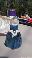 Front view of the blue Royal Doulton lady figurine, showing dress and face details