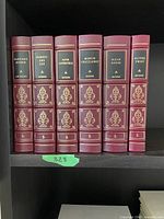 Spine view of six volumes showing titles and gilt decorations