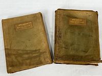 Two antique suede leather-bound books titled Little Journeys to the Homes of English Authors, showing overall condition and size.