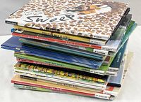 Stack of 20 children's books showing varied titles and sizes, all in good condition