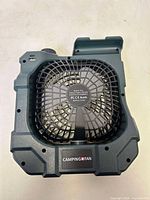 Rear view showing USB charging port and model labeling on the back of the fan.