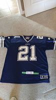 Front view of the blue Dallas Cowboys number 21 Sanders jersey showing the large number 21 and Cowboys text.